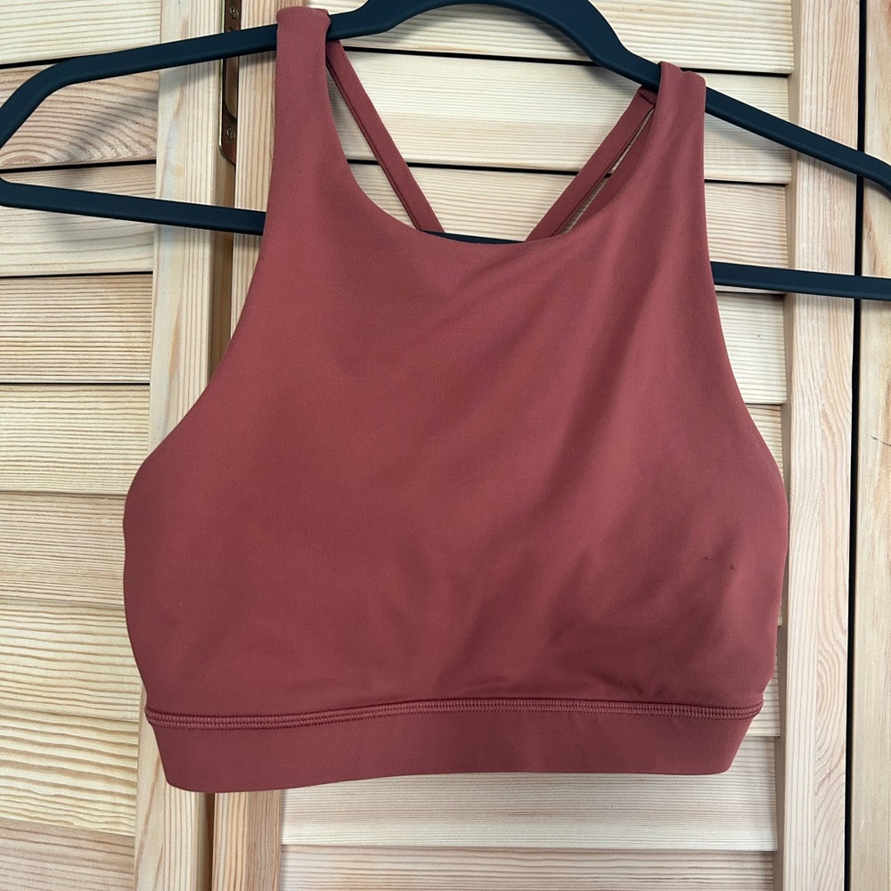 Lululemon energy train high neck sports bra in red clay